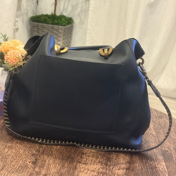 ZAC Zac Posen Black and Gold Shoulder Bag with Structured Design - Picture 3 of 9